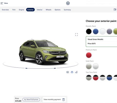 Screenshot of Volkswagen’s car configurator