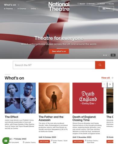 Screenshot of The National Theatre website