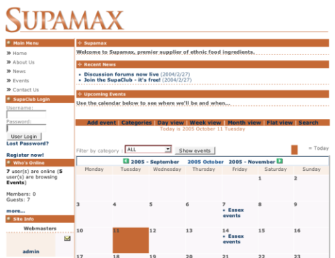 Screenshot of the Supamax website