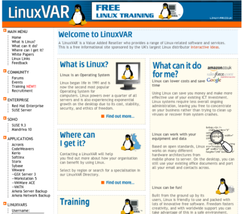 Screenshot of LinuxVAR website