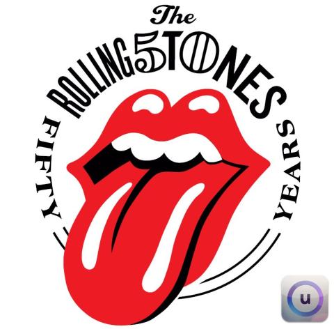 Rolling Stones 50 Years lips logo with Universal Music uView AR app logo 